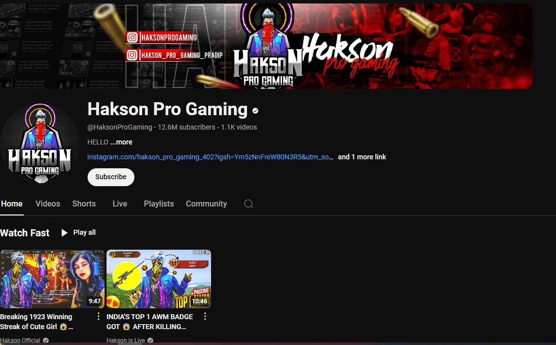 Hakson Pro Gaming YouTube Channel