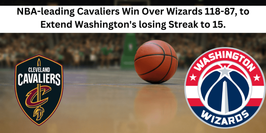 NBA-leading Cavaliers Win Over Wizards 118-87, to Extend Washington's losing Streak to 15.